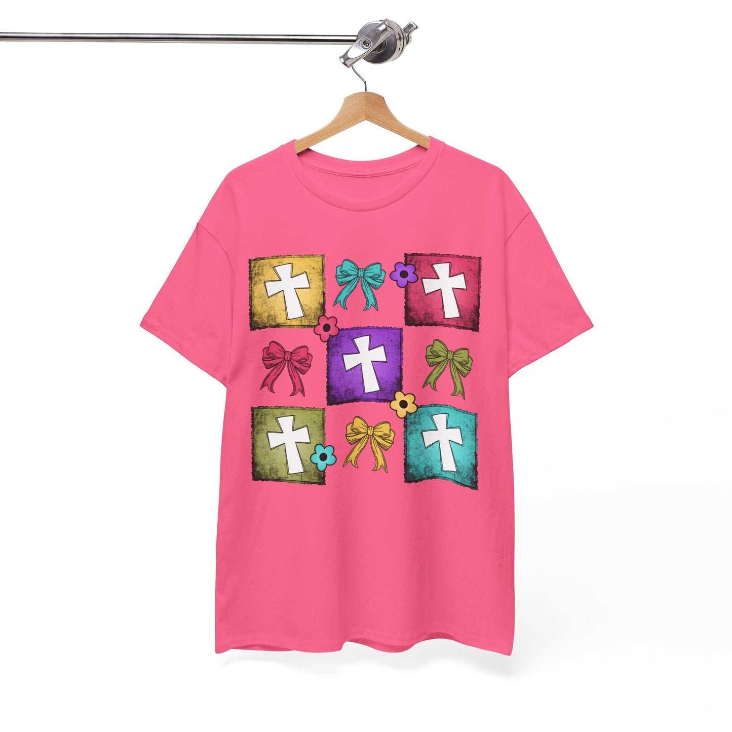 Colorful Cross Design Cotton Tee - Faith & Celebration