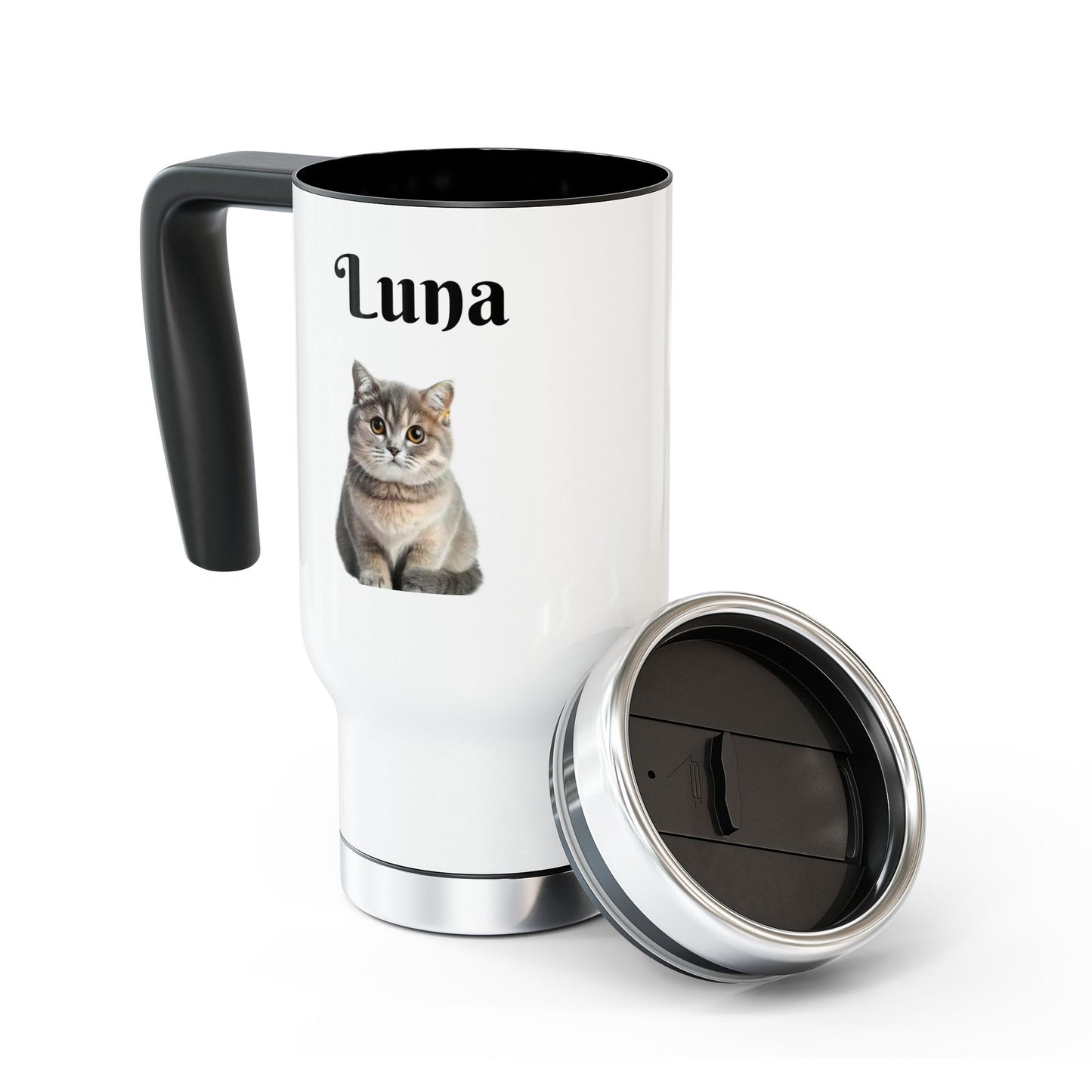 Cute Cat Stainless Steel Travel Mug with Handle - 14oz