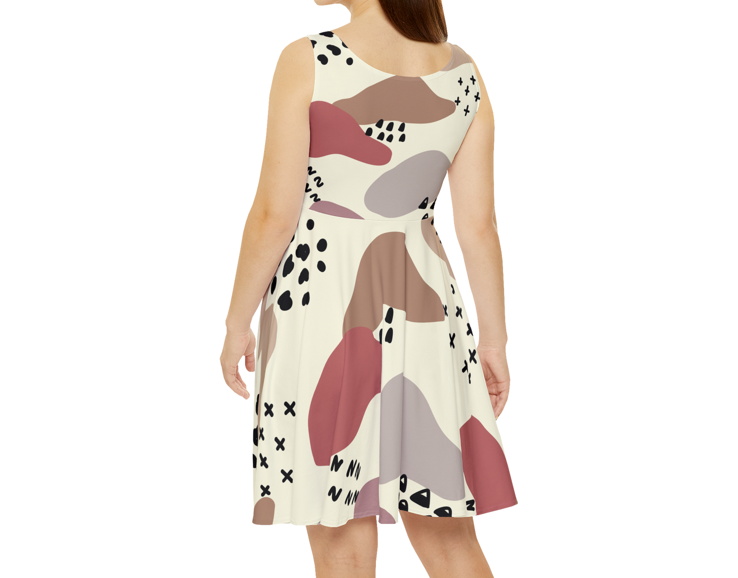Trendy Women's Skater Dress - Abstract Color Block Design
