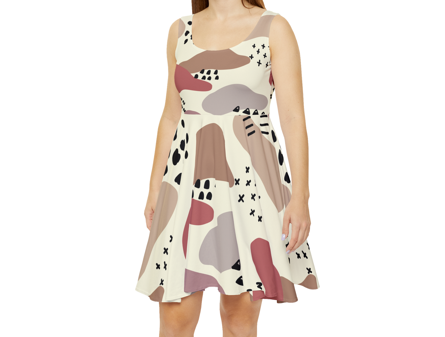 Trendy Women's Skater Dress - Abstract Color Block Design
