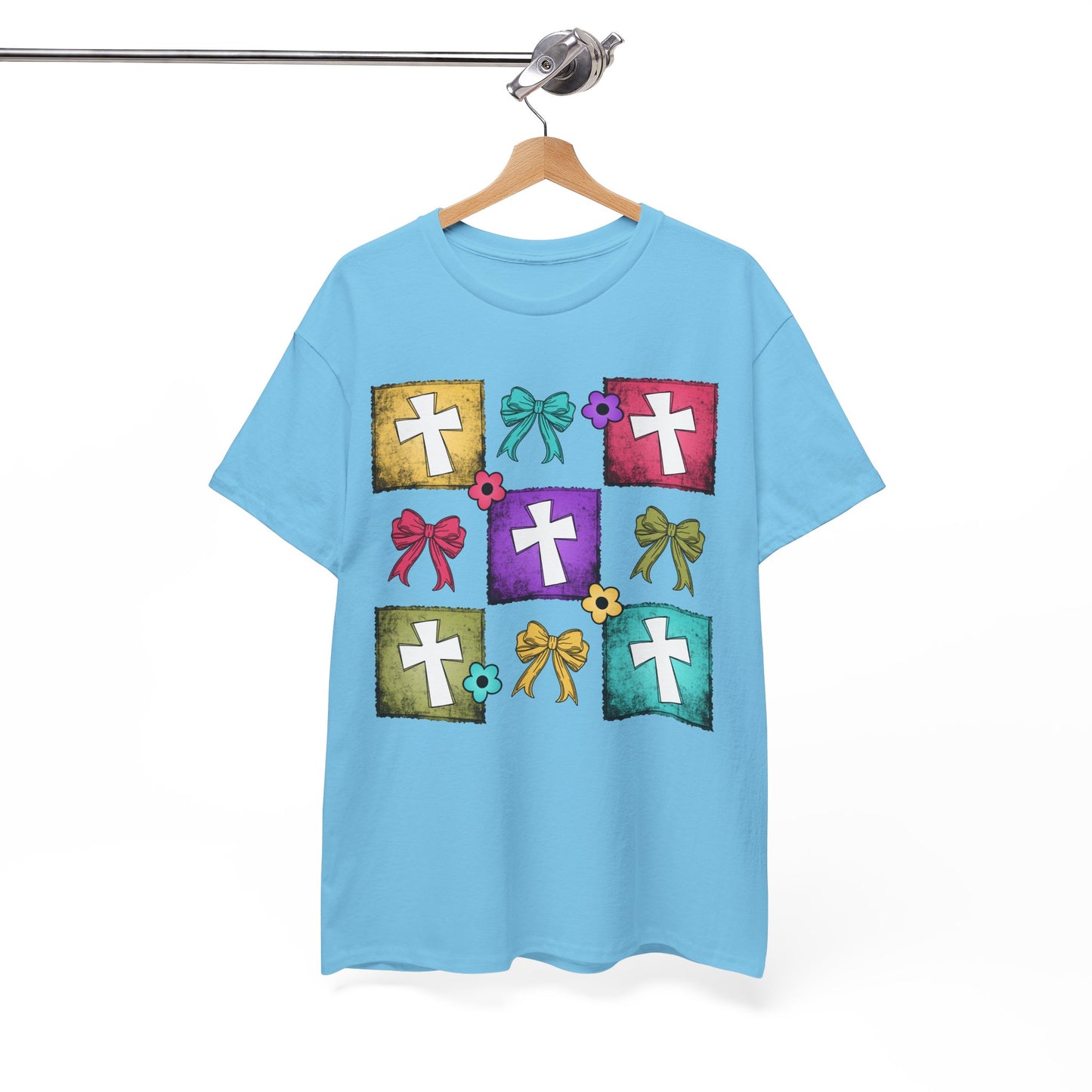 Colorful Cross Design Cotton Tee - Faith & Celebration