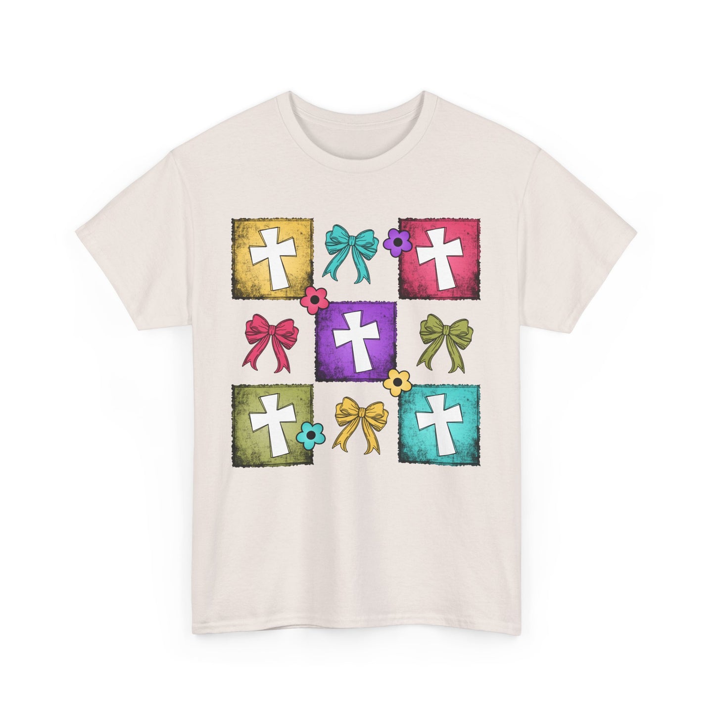 Colorful Cross Design Cotton Tee - Faith & Celebration