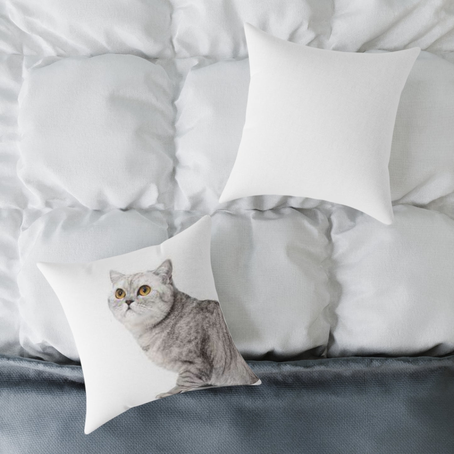 Custom Gray Cat Square Poly Canvas Pillow - Perfect for Pet Lovers