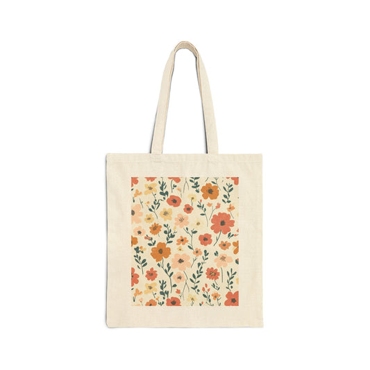 Floral Cotton Canvas Tote Bag - Eco-Friendly Shopping & Everyday Use