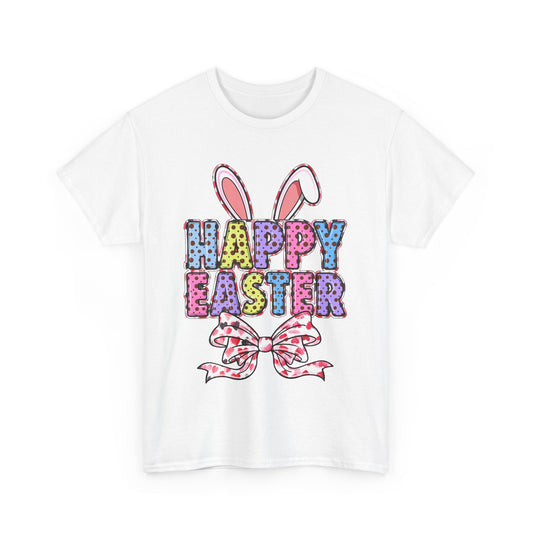 Happy Easter Unisex Heavy Cotton Tee - Colorful Bunny Design