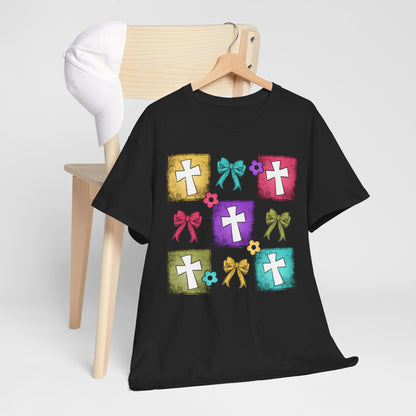 Colorful Cross Design Cotton Tee - Faith & Celebration