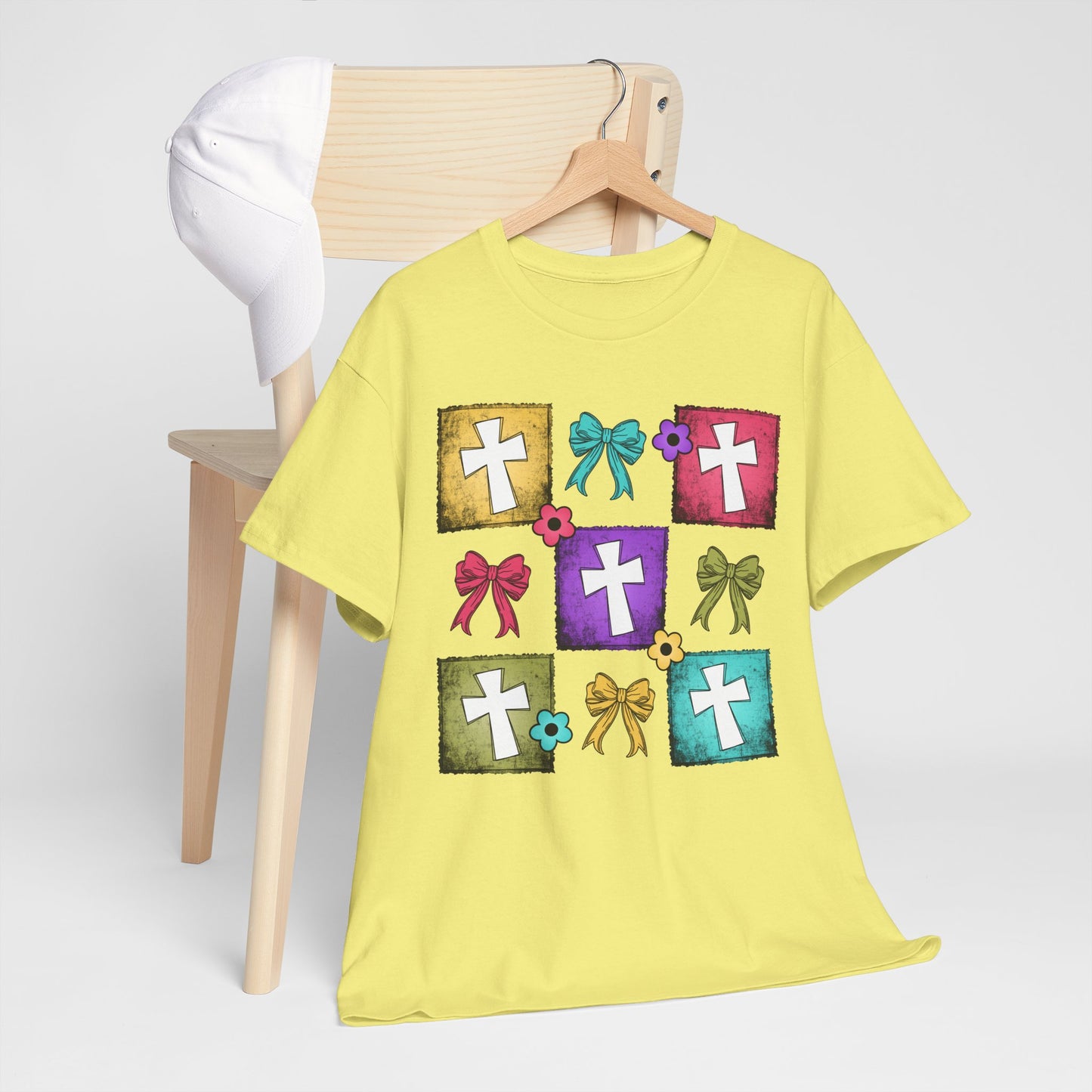Colorful Cross Design Cotton Tee - Faith & Celebration