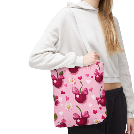 Cute Cherry Tote Bag with Hearts and Bows