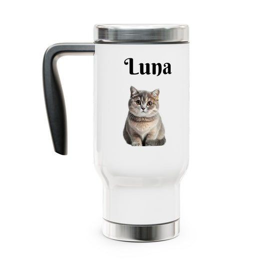 Cute Cat Stainless Steel Travel Mug with Handle - 14oz