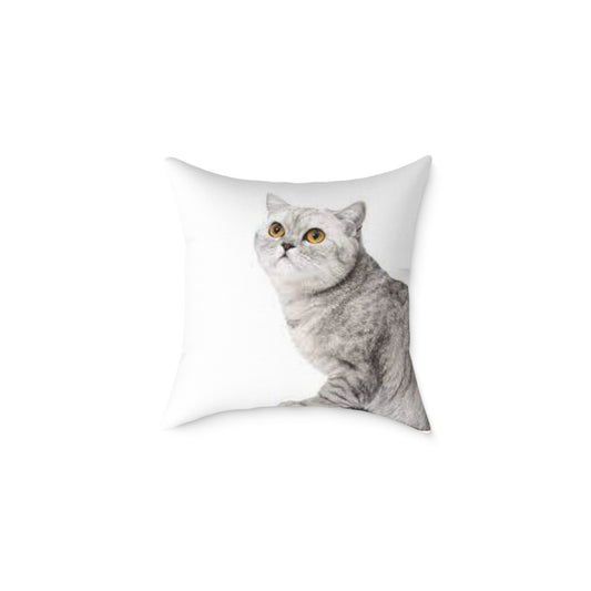 Custom Gray Cat Square Poly Canvas Pillow - Perfect for Pet Lovers