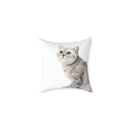 Custom Gray Cat Square Poly Canvas Pillow - Perfect for Pet Lovers