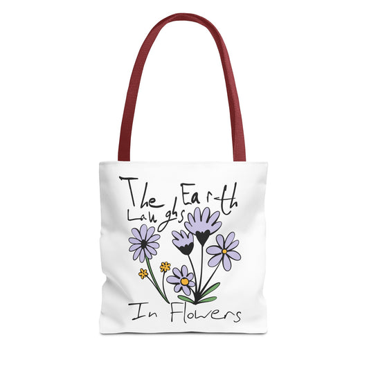 Floral Quote Tote Bag - 'The Earth Laughs in Flowers' - Eco-Friendly Shopper