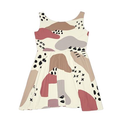 Trendy Women's Skater Dress - Abstract Color Block Design