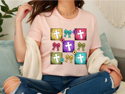 Colorful Cross Design Cotton Tee - Faith & Celebration