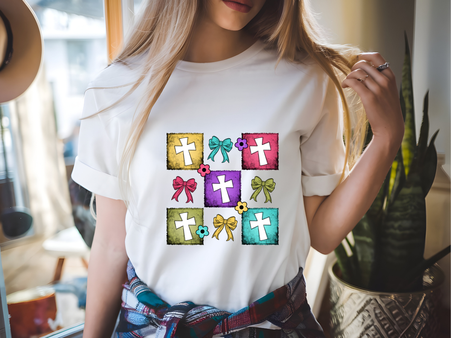 Colorful Cross Design Cotton Tee - Faith & Celebration