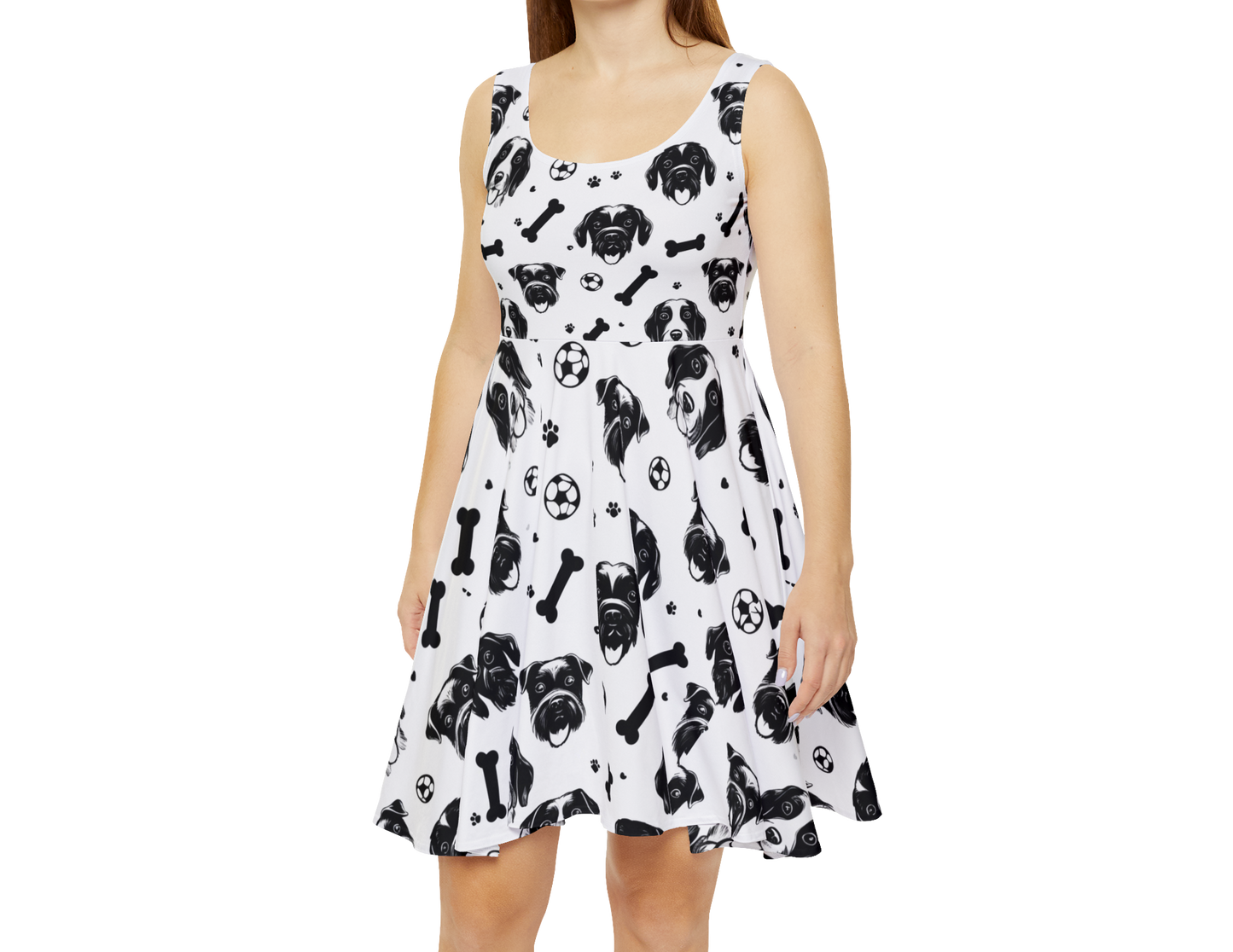 Playful Dog Print Women's Skater Dress – Perfect for Pet Lovers & Casual Outings