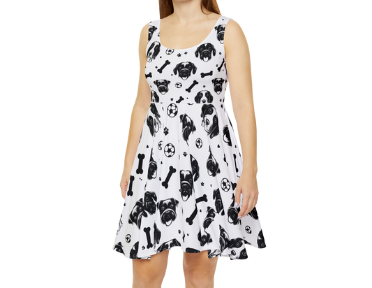 Playful Dog Print Women's Skater Dress – Perfect for Pet Lovers & Casual Outings