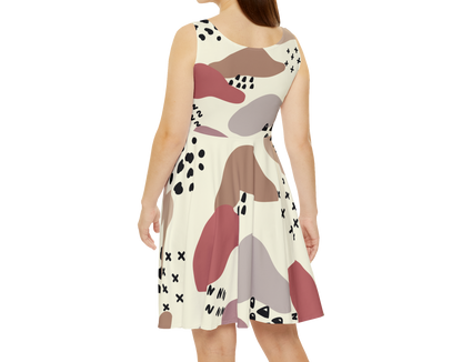 Trendy Women's Skater Dress - Abstract Color Block Design