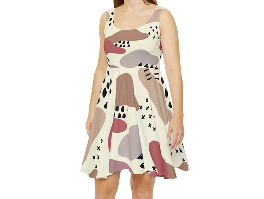 Trendy Women's Skater Dress - Abstract Color Block Design