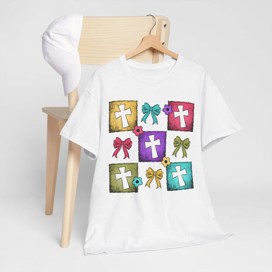 Colorful Cross Design Cotton Tee - Faith & Celebration