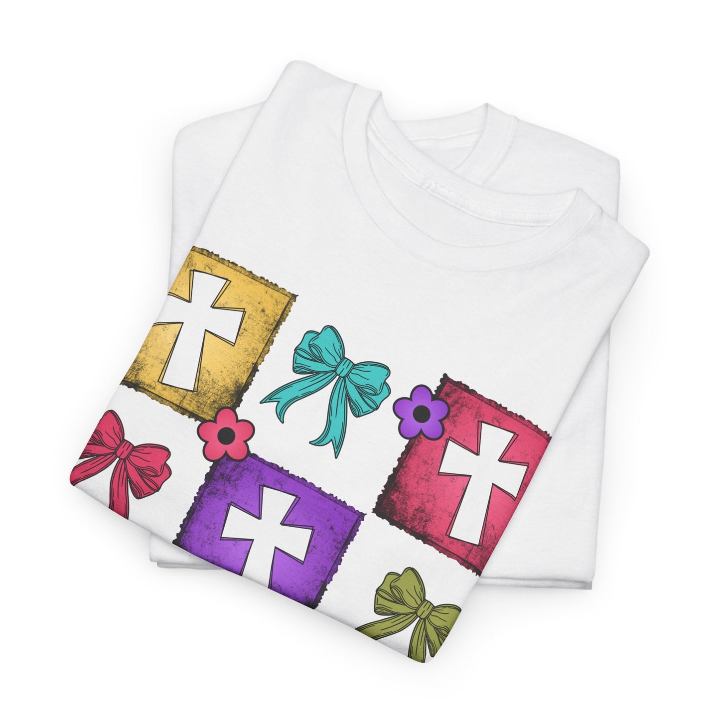 Colorful Cross Design Cotton Tee - Faith & Celebration
