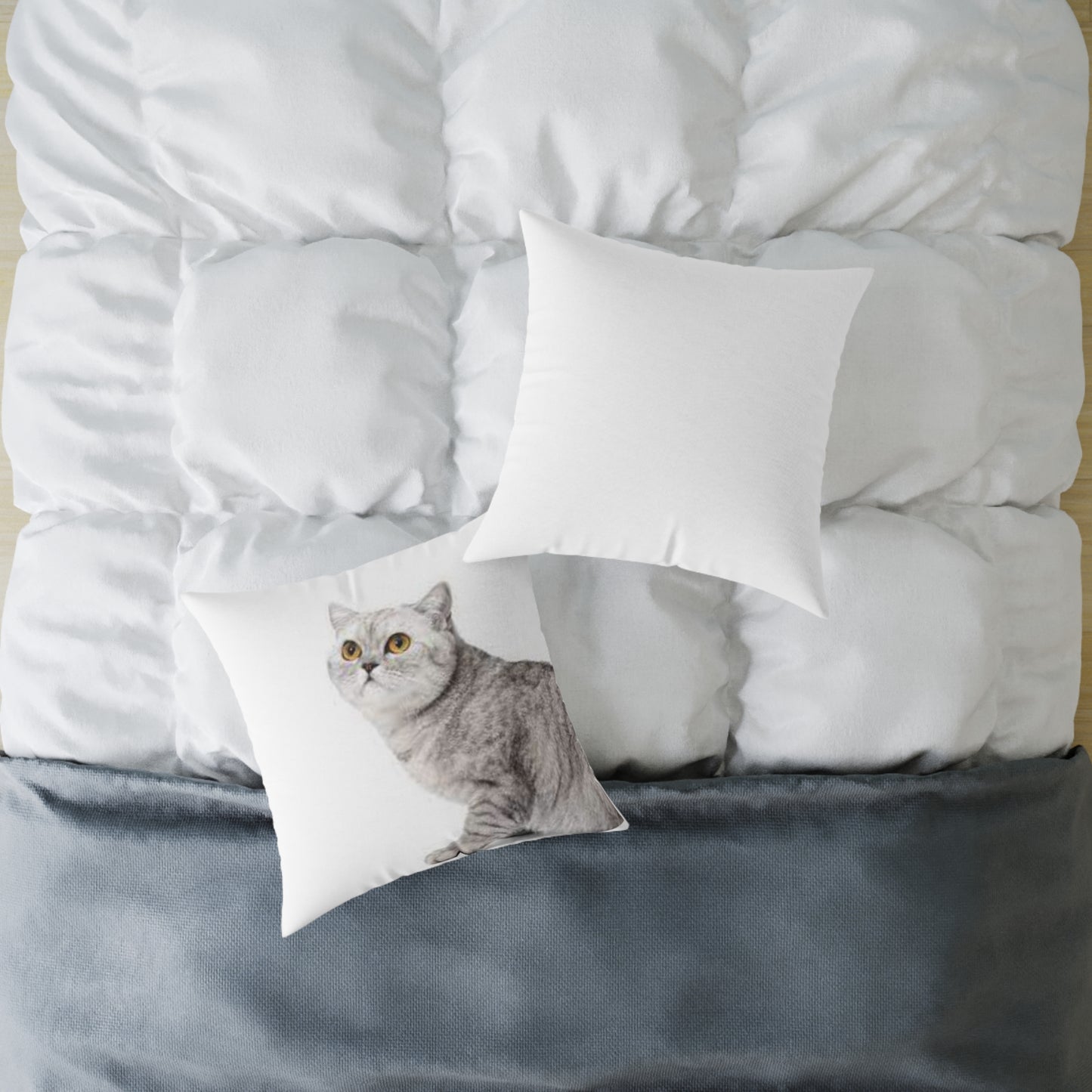 Custom Gray Cat Square Poly Canvas Pillow - Perfect for Pet Lovers