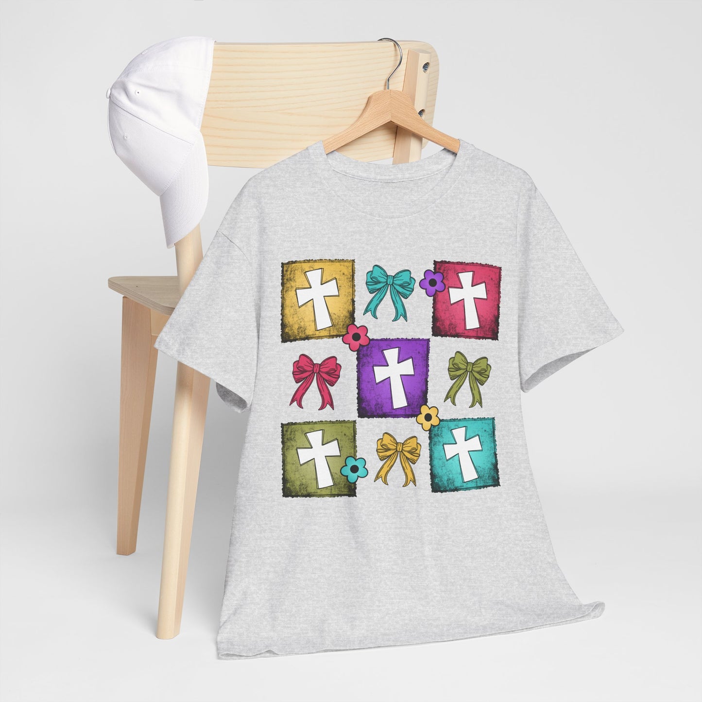 Colorful Cross Design Cotton Tee - Faith & Celebration