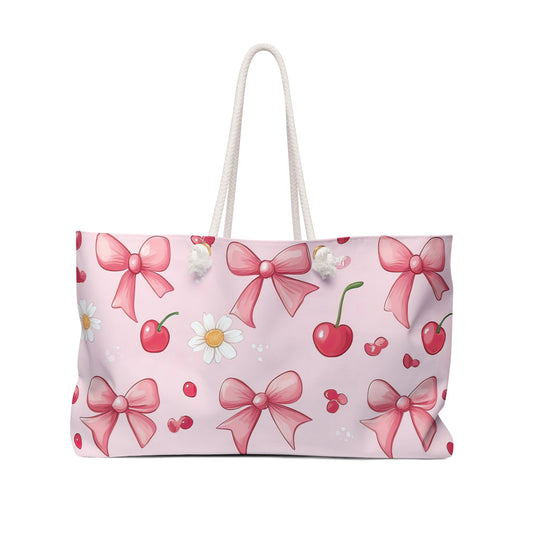 Charming Floral Weekender Bag with Bows & Cherries